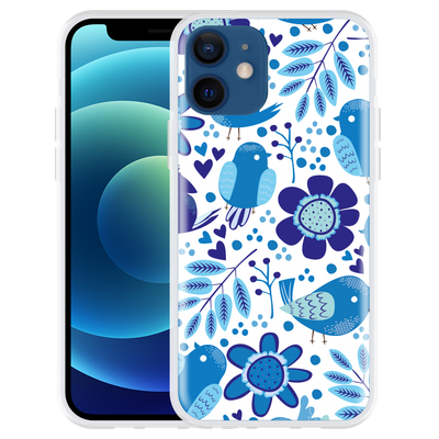 Cazy Hoesje geschikt voor iPhone 12 - Blue Bird and Flower