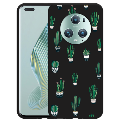 Cazy Hoesje Zwart geschikt voor Honor Magic5 Pro Green Cactus