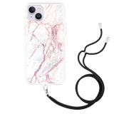 Hoesje met Koord geschikt voor iPhone 14 Plus - White Pink Marble