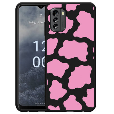 Cazy Hoesje Zwart geschikt voor Nokia G60 - Roze Koeienvlekken