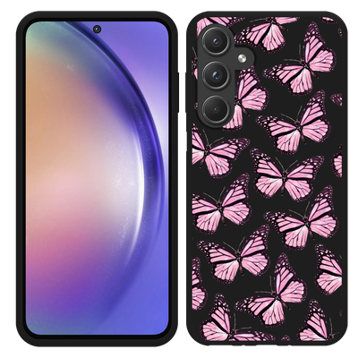 Cazy Hoesje Zwart geschikt voor Samsung Galaxy A55 Roze Vlinders