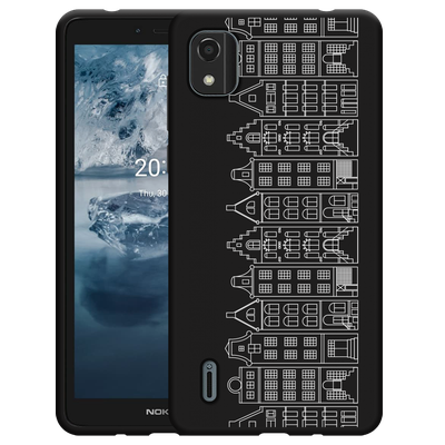 Cazy Hoesje Zwart geschikt voor Nokia C2 2nd Edition - Grachtenpanden I