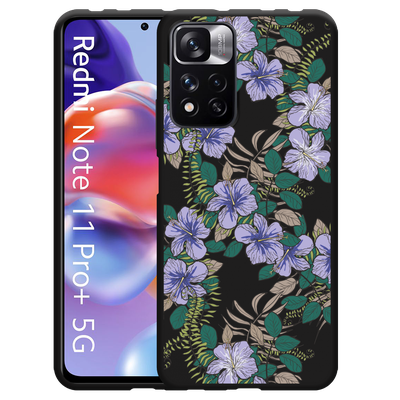 Cazy Hoesje Zwart geschikt voor Xiaomi Redmi Note 11 Pro+ - Purple Flowers