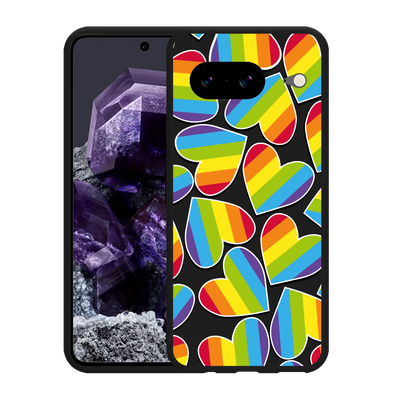 Cazy Hoesje Zwart geschikt voor Google Pixel 8 Regenboog Hartjes