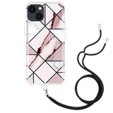 Hoesje met Koord geschikt voor iPhone 13 - Roze Marmer