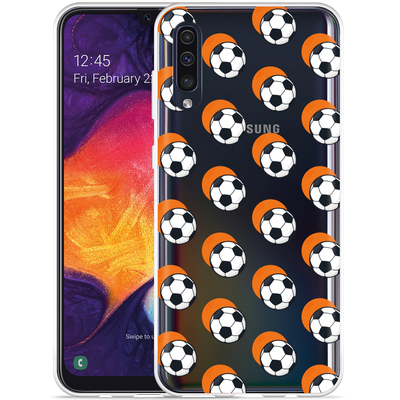 Cazy Hoesje geschikt voor Samsung Galaxy A50 - Soccer Ball Orange