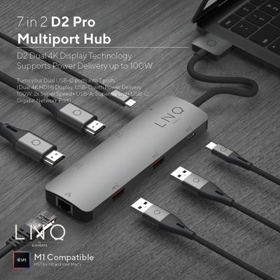 LINQ Connects 7in2 D2 Pro MST USB-C Multiport Hub - LQ48011