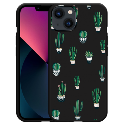 Cazy Hoesje Zwart geschikt voor iPhone 13 - Green Cactus