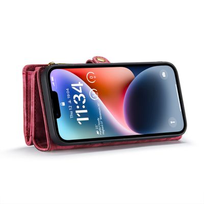 Hoesje geschikt voor iPhone 14 Plus - CASEME Luxe Leren Portemonnee Hoesje - Rood