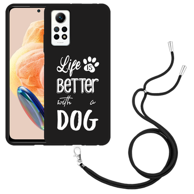 Cazy Hoesje met koord Zwart geschikt voor Xiaomi Redmi Note 12 Pro 4G Life Is Better With a Dog Wit