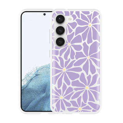 Cazy Hoesje geschikt voor Samsung Galaxy S23 Abstracte Paarse Bloemen