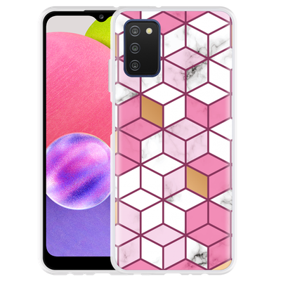 Cazy Hoesje geschikt voor Samsung Galaxy A03s - Pink White Marble