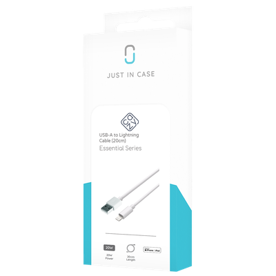 Just in Case Essential USB-A to Lightning Cable (20cm) - White