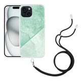 Hoesje met koord geschikt voor iPhone 15 Green Marble