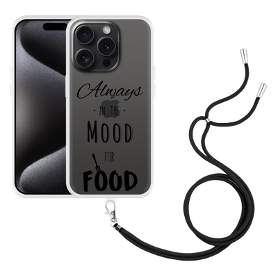 Cazy Hoesje met koord geschikt voor iPhone 15 Pro Mood for Food Black