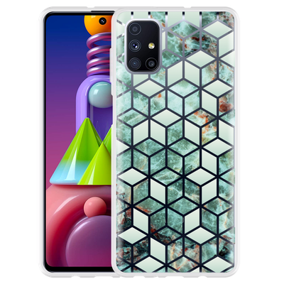 Cazy Hoesje geschikt voor Samsung Galaxy M51 - Groen Hexagon Marmer