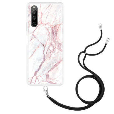 Cazy Hoesje met Koord geschikt voor Sony Xperia 10 IV - White Pink Marble