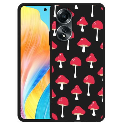 Cazy Hoesje Zwart geschikt voor Oppo A58 4G Paddenstoelen