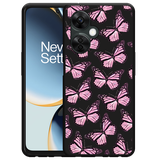 Hoesje Zwart geschikt voor OnePlus Nord CE 3 Lite 5G Roze Vlinders