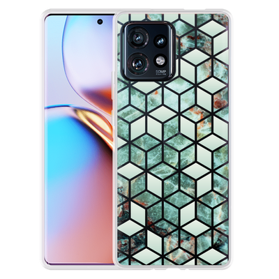 Cazy Hoesje geschikt voor Motorola Edge 40 Pro Groen Hexagon Marmer