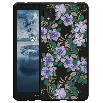 Cazy Hoesje Zwart geschikt voor Nokia C2 2nd Edition - Purple Flowers