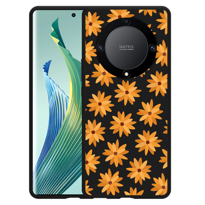 Cazy Hoesje Zwart geschikt voor Honor Magic5 Lite Oranje Bloemen