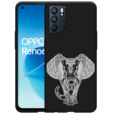 Cazy Hoesje Zwart geschikt voor Oppo Reno6 5G - Mandala Elephant