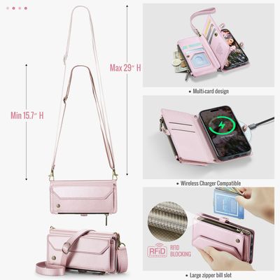 Caseme Case iPhone 16 - Crossbody Wallet Case - Pink