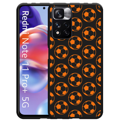 Cazy Hoesje Zwart geschikt voor Xiaomi Redmi Note 11 Pro+ - Orange Soccer Balls