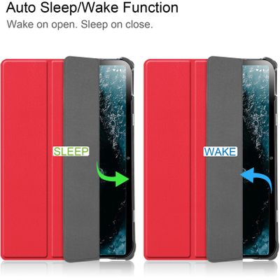 Cazy TriFold Hoes met Auto Slaap/Wake geschikt voor Nokia T20 - Rood