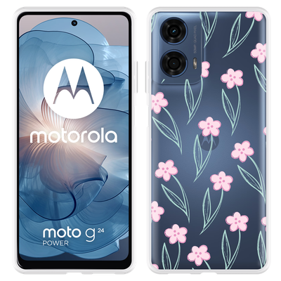 Cazy Hoesje geschikt voor Motorola Moto G04/G04s/G24/G24 Power Roze Bloemetjes