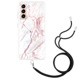 Hoesje met Koord geschikt voor Samsung Galaxy S21 - White Pink Marble