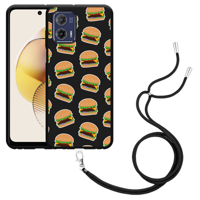 Cazy Hoesje met koord Zwart geschikt voor Motorola Moto G73 Burgers