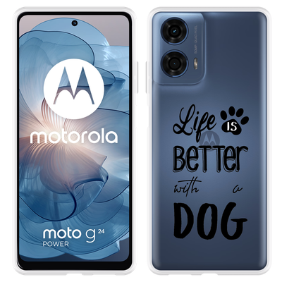 Cazy Hoesje geschikt voor Motorola Moto G04/G04s/G24/G24 Power Life Is Better With a Dog Zwart