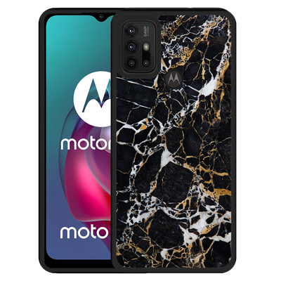 Cazy Hardcase hoesje geschikt voor Motorola Moto G10 - Zwart Goud Marmer