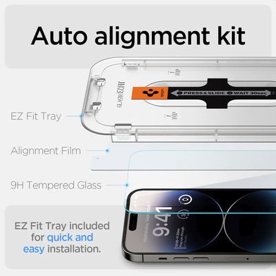 Screen Protector geschikt voor iPhone 14 Pro Max - Spigen Glass Met Montage Frame EZ FIT - 2 Pack