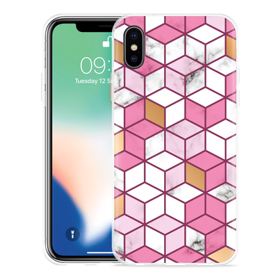 Cazy Hoesje geschikt voor iPhone Xs - Pink White Marble