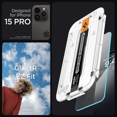 Screen Protector geschikt voor iPhone 15 Pro Spigen Glass Montage Frame EZ FIT 2 Pack