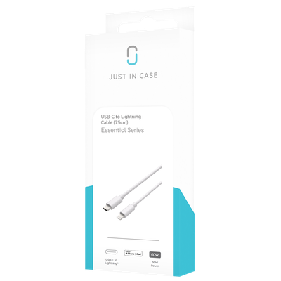 Just in Case Essential USB-C to Lightning Cable (75cm) - White