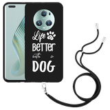 Hoesje met koord Zwart geschikt voor Honor Magic5 Pro Life Is Better With a Dog Wit