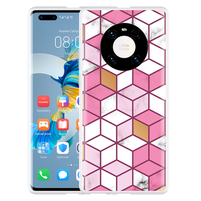 Cazy Hoesje geschikt voor Huawei Mate 40 Pro - Pink White Marble