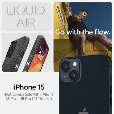 Spigen Liquid Air geschikt voor Apple iPhone 15 Telefoonhoesje - Zwart