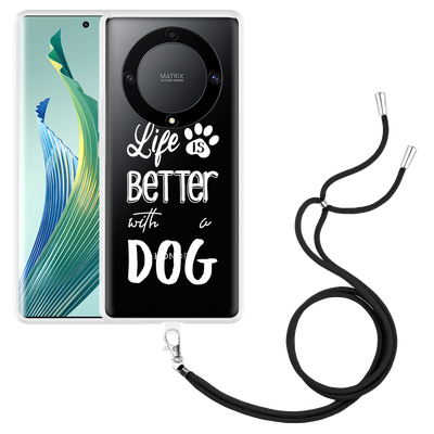 Cazy Hoesje met koord geschikt voor Honor Magic5 Lite Life Is Better With a Dog Wit