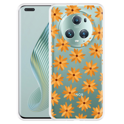 Cazy Hoesje geschikt voor Honor Magic5 Pro Oranje Bloemen