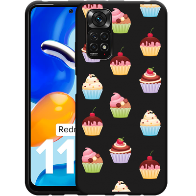 Cazy Hoesje Zwart geschikt voor Xiaomi Redmi Note 11/11S - Cupcakes