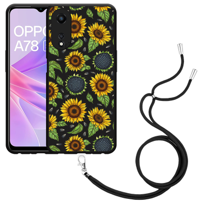 Cazy Hoesje met koord Zwart geschikt voor Oppo A78 5G Sunflowers