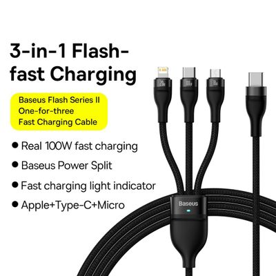 Baseus 100W - 3 in 1 USB-c to - Lightning / USB-C / Micro USB - 150cm