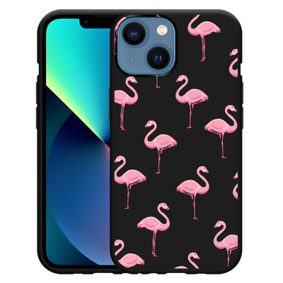 Cazy Hoesje Zwart geschikt voor iPhone 13 Mini - Flamingo