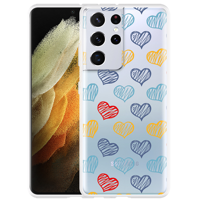Cazy Hoesje geschikt voor Samsung Galaxy S21 Ultra - Doodle hearts