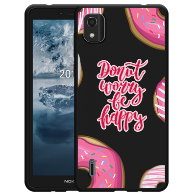 Cazy Hoesje Zwart geschikt voor Nokia C2 2nd Edition - Donut Worry